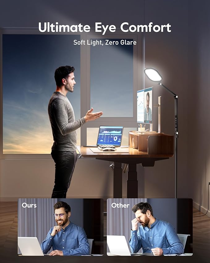 LED Floor Lamp for Office, 30 Lighting Modes Dimmable Standing Lamp with Memory & Timer Function, Soft Eye-Caring Office Lamp, Adjustable Swing Arm Reading Floor Lamp