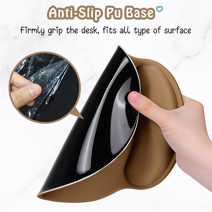 Hsurbtra Ergonomic Mouse Pad with Wrist Rest Support, Gel Mouse Pads with Non-Slip PU Base, Pain Relief Memory Foam Computer Mat, Cute Office Supplies Desk Decro Accessories, Leather Brown