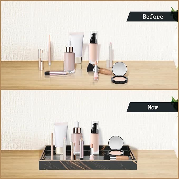 Serving Tray, Modern Plastic Food Trays for Eating on Lap Decor Coffee Tray with Handles Rectangular Non-Slip Candle Plate, 15.7"x11.8"x1.6" Large Drinks Platter for Kitchen/Living Room/Bedroom