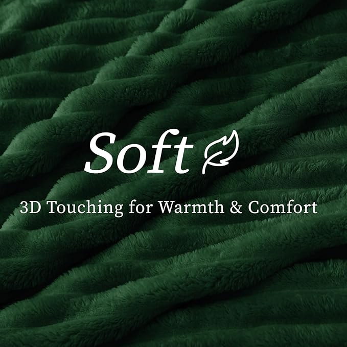 BEDELITE Twin Blanket for Couch & Bed, 300GSM Soft & Warm Fleece Blanket, Decorative and Giftable Striped Forest Green Blankets for Women, Men, 60"x80"