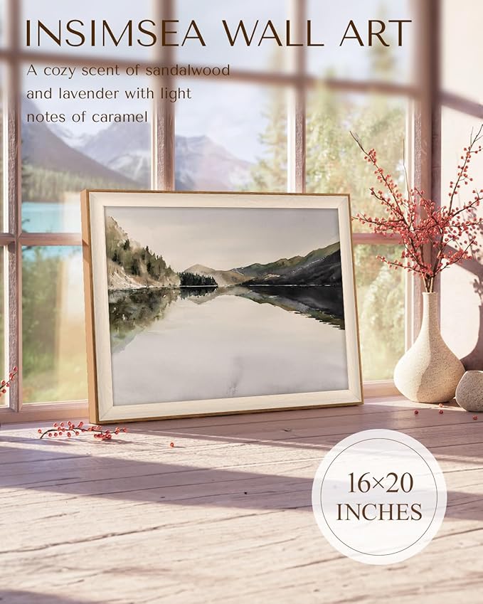 InSimSea Framed Canvas Wall Art Mountain Reflection Decor Vintage Wall Art Mountain Range Nature Wilderness Art Decorative Rustic for Living Room, Bedroom, Office Wall Decor 16x20In