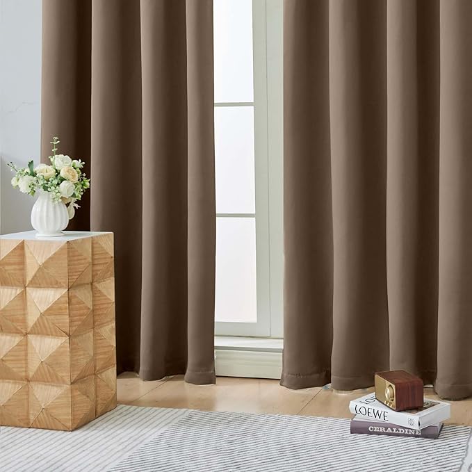 Aiyufeng Brown Short Blackout Curtains for Bedroom 54 Inches Long 2 Panels Set, Solid Thermal Insulated, Energy Saving Window Treatment Curtains Blackout Drapes, W40 x L54 Inch, Brown