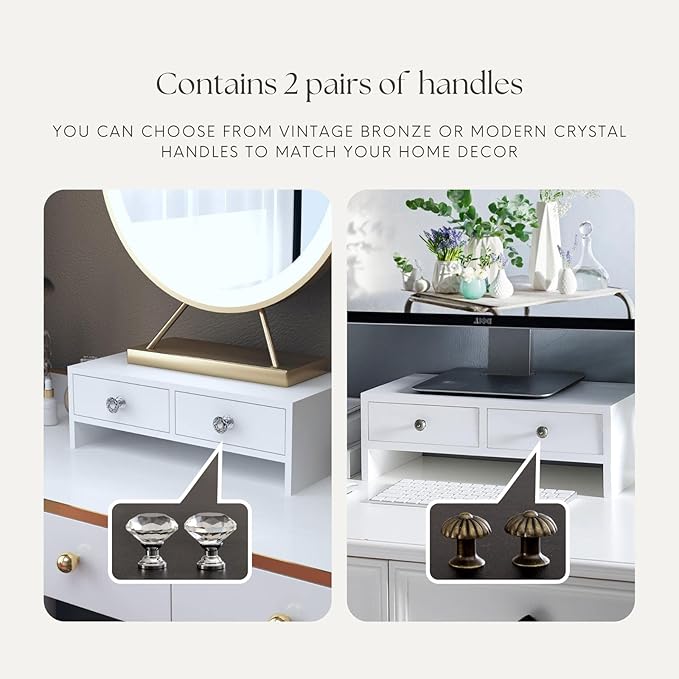 WELLAND Monitor Stand Riser with Drawers, Computer Monitor Stand, Desktop Organizer Stand for Laptop, PC, Office Supplies, White