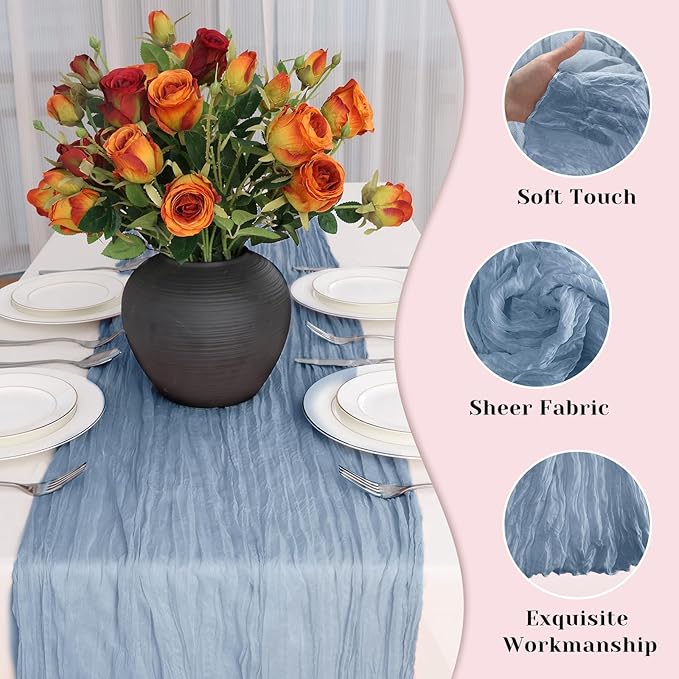 Blue Table Runner, 10Ft 120in Cheesecloth Table Runner, Gauze Rustic Cheese Cloth Table Runners for Wedding, Party, Baby & Bridal Shower, Boho Table Runners for Christmas Thanksgiving Halloween Easter