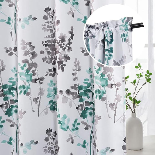 H.VERSAILTEX Floral Curtains 95 Inches Long Printed Pattern Room Darkening Curtains for Bedroom Rod Pocket Window Treatment Curtains, 2 Panels, Classical Floral Grey and Turquoise