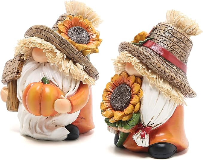 Hodao 2pcs Thanksgiving Pumpkin Gnomes Decorations Handmade Swedish Tomte Elf for Fall Decor Gift - Fall Thanksgiving Party Home Kitchen Table Decor - Autumn Gifts