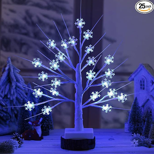 Retisee Snowflake Tree LED Light with 24 LED Lights Timer USB Battery Operated Christmas Snow Indoor Outdoor for Home Table Party Decor(Blue Color,Snowflake)