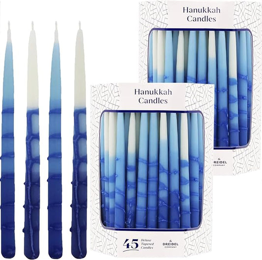 The Dreidel Company Dripless Deluxe Tapered Pastel Blue and White Hanukkah Menorah Candles for All 8 Nights of Chanuka (2-Pack)