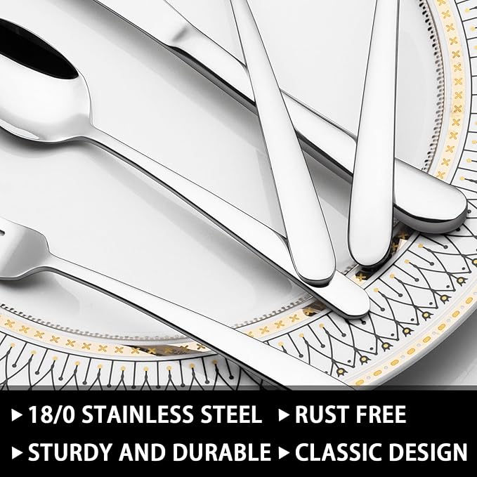 49-Piece Silverware Set with Organizer, Heavy Duty Stainless Steel Flatware for 8, Cutlery Utensil Sets with Steak Knives, Rust-proof, Mirror Polished, Dishwasher Safe