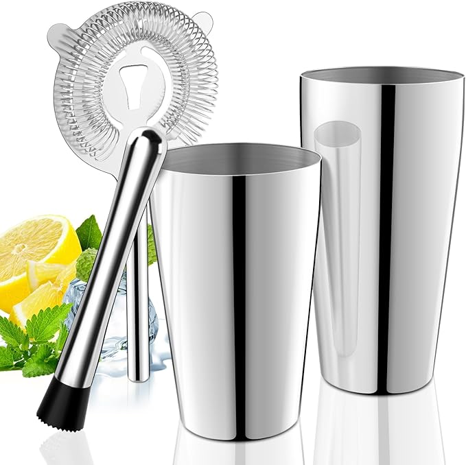 Cocktail Shaker, 4-Piece Pro Stainless Steel Bar Set, Mixed Drink Shaker, Cocktail Tin for Bartending