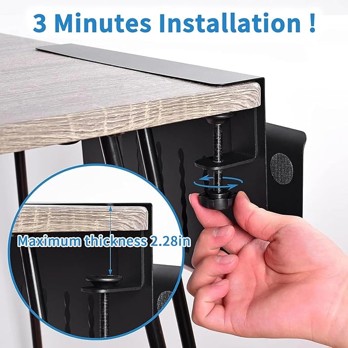 Desk Side Storage, Desk Laptop Holder with Anti-Scratch Pad & Magnetic Pen Holder, No Drill Hanging Table Organizer for Office and Home Fits Flat Edge 0.3" to 2.3"