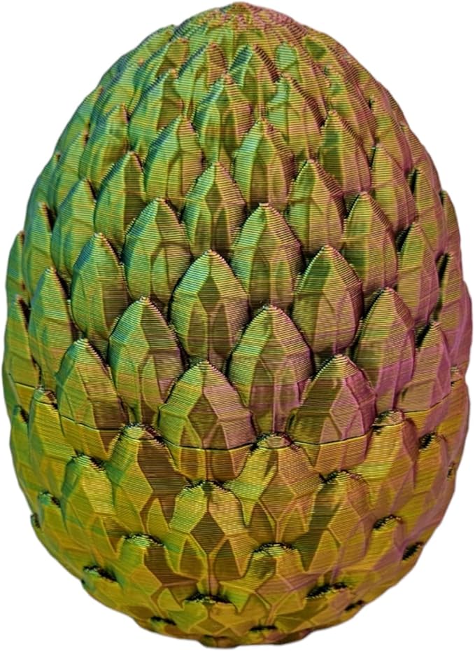 3D Printed Dragon Egg Articulating Gemstone Dragon Fidget Figurine - Vibrant Color Dragons Flexible ADHD, Autism and Anxiety Relief - Articulated Joints (Red Yellow Green)