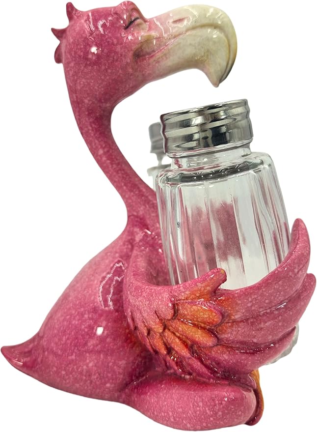 Decorative Flamingo Salt and Pepper Shaker Holder, Coastal Kitchen Decor (Flamingo)