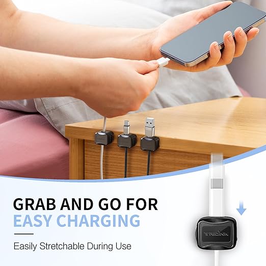 6-Piece Magnetic Cable Clips Set with 6 Silicone Suction Cups for Cable Management | Magnetic Cord Holder and Organizer Keeper for Home Office, Desk, Phone, Car, Wall, and Nightstand