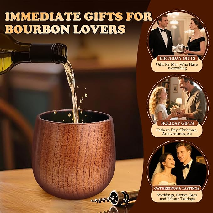 Charred Hardwood Bourbon Glasses Set of 2 - Handcrafted Wooden Whiskey Tumblers with Natural Insulation, Campfire-Ready Design & Collector-Grade Wood Grain - Perfect Home Bar Gifts for Men