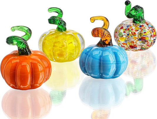 H&D HYALINE & DORA 4pcs Blown Glass Pumpkin Figurines Table Accent for Fall & Harvest, Mini Crystal Halloween Pumpkin Fall Decorations for Home Thanksgiving