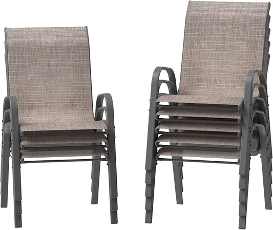 Amopatio Patio Chairs Set of 8, Outdoor Stackable Dining Chairs for All Weather, Breathable Garden Outdoor Furniture for Backyard Deck, Light Brown