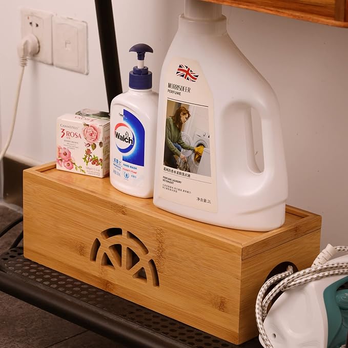 Extra Large Cable Management Box with Lid, Bamboo Cable Box for Cords, Power Strips or Surge Protectors, Hide Loose Wires Behind TVs, Home, Computers, Office Desks by HTB