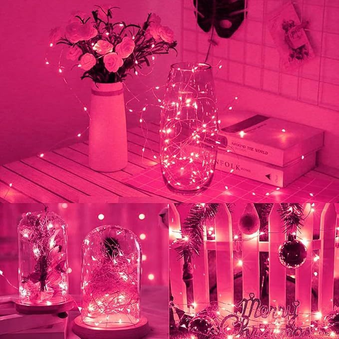 12 Pack Fairy Lights Battery Operated String Lights 7 Feet 20 Led Waterproof Christmas Lights Silver Wire Firefly Starry Moon Lights for Bedroom DIY Party Pink…