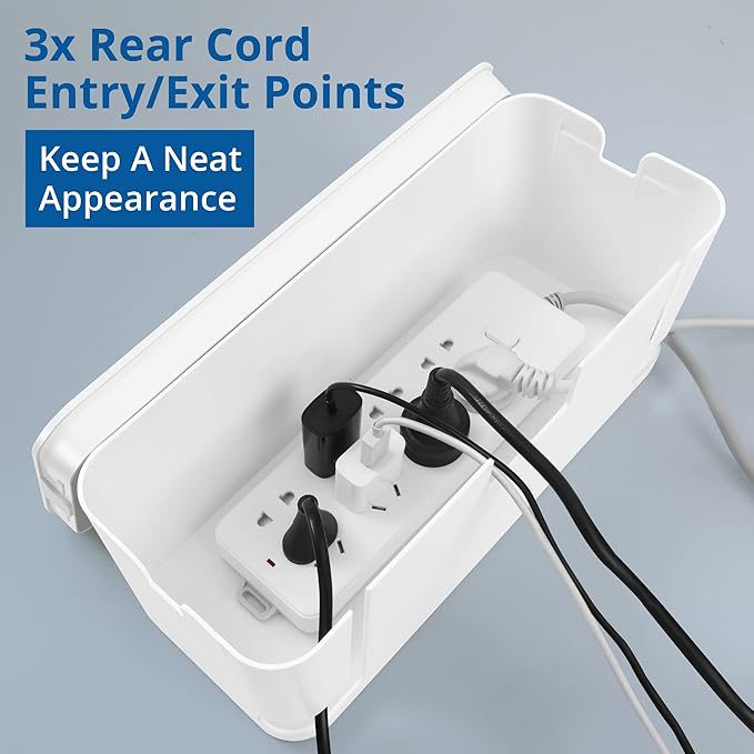 ZhiYo Cable Management Box White, 2Pack Cord Organizer Box - Extra Large and Medium Size, Cord Hider Box to Conceal Power Strips on Desk or Floor, Made from Electrically Safe ABS Material