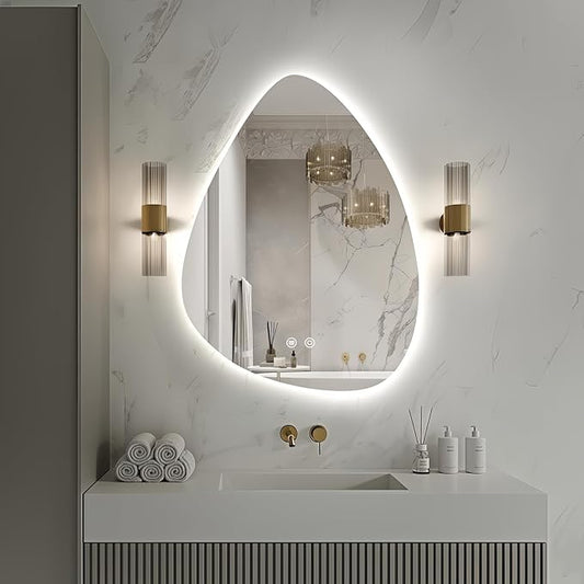 Niccy Irregular LED Bathroom Mirror, 24"x32" Asymmetrical Backlit Vanity Wall Mirrors, Frameless Lighted Mirrors for Bedroom, Living Room, Modern Smart-Mirror with Anti-Fog, Dimmable, Memory Function