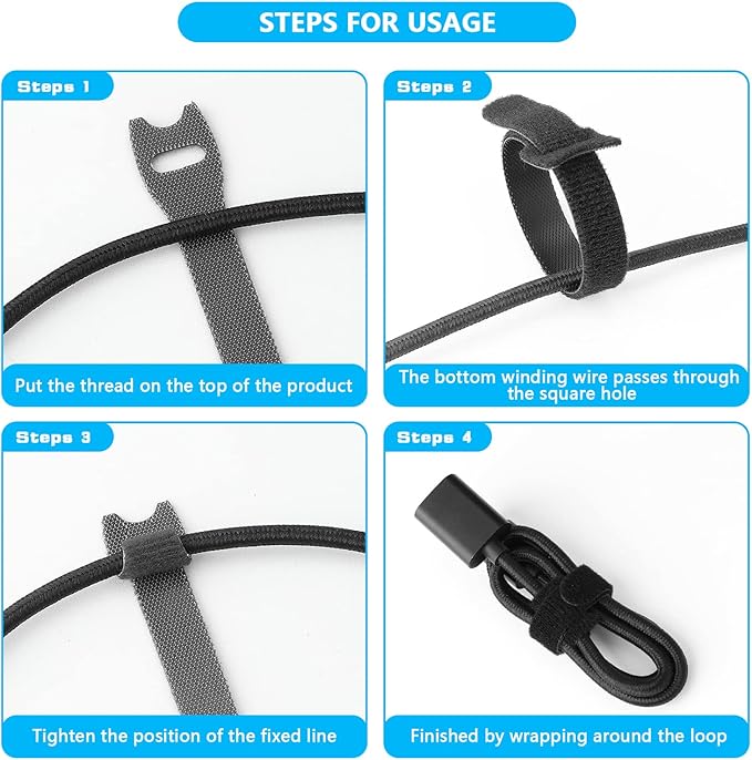 Pasow 60pcs Fastening Microfiber Cloth Cable Ties Wire Management(6/7/8 Inch, Black)