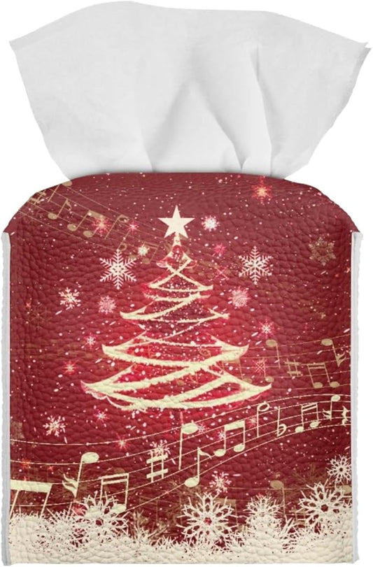 Christmas Tree Tissue Box Holder Square Tissue Holder Organizer Modern Napkin Cover for Bedroom Dresser Night Stand Office Desk PU Leather Decor