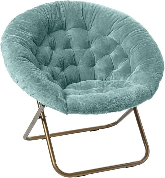 Milliard Saucer Chair For Adults, Teens & Kids, Blue, Faux Fur XL Circle Chair for Bedroom, Dorm & Gaming, Foldable Comfy Accent Seat for Small Spaces, Folding Moon / Mushroom / Round Oversized Style