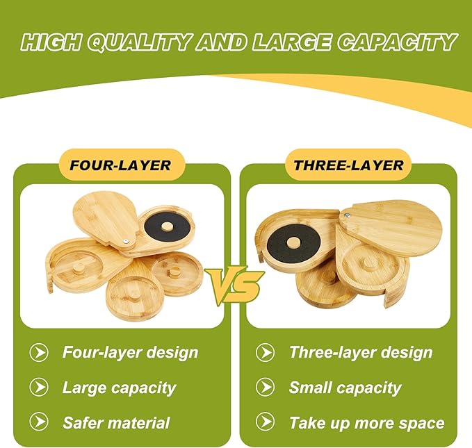 Mifoci Bamboo 4 Tier Margarita Salt Rimmer Set Salt and Sugar Glass Rimmer Set with Lid and 5 Sponges Home Bar Accessories for Cocktails Drinks House Party Bartender Supplies