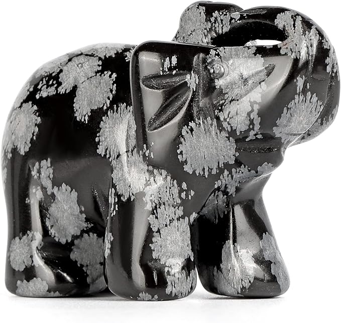 SMQ Snowflake Stone Crystal Elephant Statue,Hand Carved Quartz Healing Gemstone Elephant Figurine Crafts Gifts Collectible Decor for Home Office Desk(2Inches)