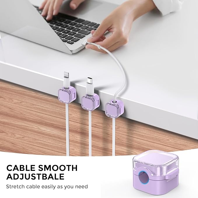 AhaStyle 6 Pack Magnetic Cable Organizer [1s Lock] Cord Holders Clips Strong Adhesive Cord Keeper [Smooth Adjustable] Hide Wire Cord Organizer for Nightstand Kitchen Car Office (Lavender)