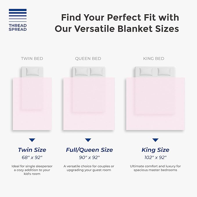THREAD SPREAD Organic GOTS Certified Cotton Blanket, Twin/Twin XL - 350 GSM, Antistatic, Fuzzy Soft, Lightweight, Sofa, Camping & Travel, All-Season Herringbone Throw, Blush + Stylish Bonus Tote Bag