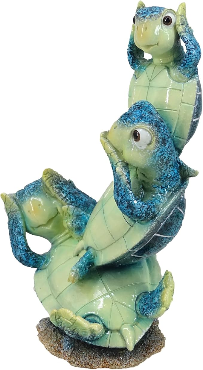 Resin Sea Turtle Statue - Baby Turtle Figurine for Home Decor, Feng Shui Wealth Lucky Charm, Cute Blue Ocean Decor, 9-Inch Tabletop Decoration Gift