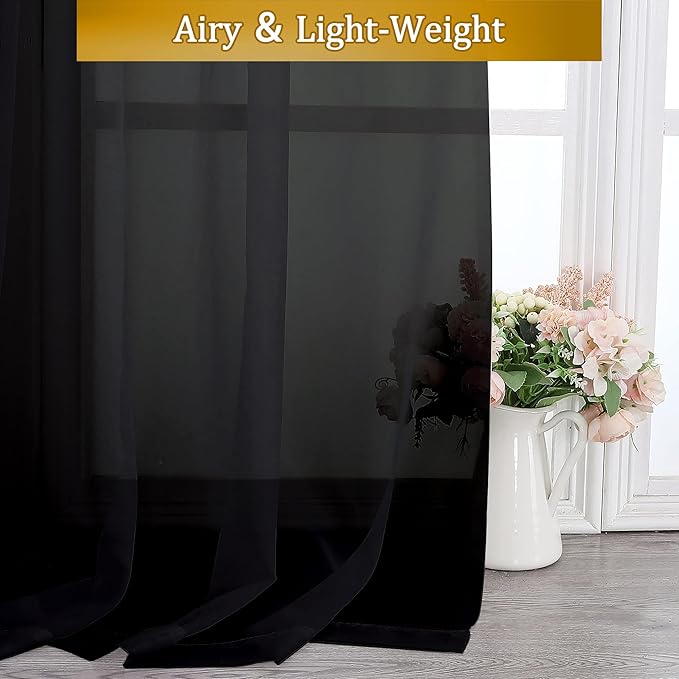 Aiyufeng Black Curtains & Drapes - Soft & Elegant Semi Sheer Curtains Privacy Panels for Living Room Bedroom Dining Patio Door Beautiful Window Decor, W40 x L72, 2 Pcs