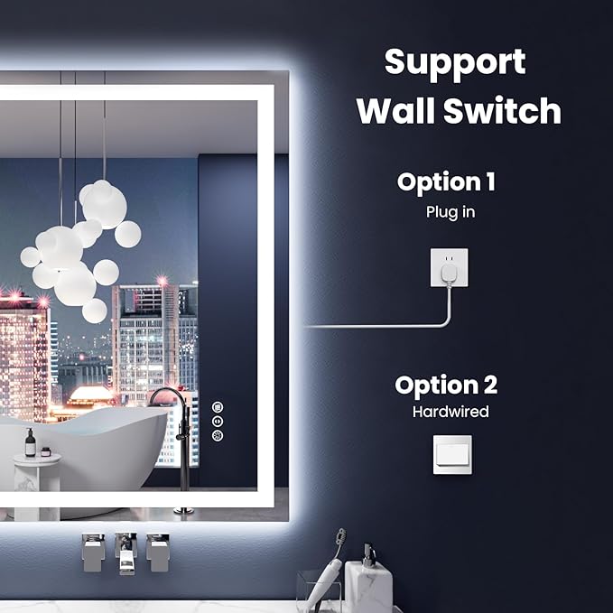 Amorho LED Mirror for Bathroom 28X36 Inch with Backlight and Front Light, Anti-Fog Mirror for Wall Mounted, Dimmable, 3 Colors, Memory