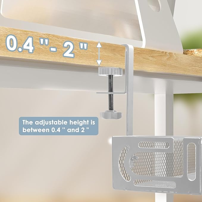 Under Desk Cable Management Tray, Cable Management Under Desk No Drill, Wire Management Tray with Clamp, Cord Organizer for Home Office, White