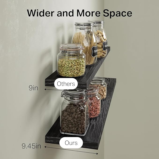 BAYKA Floating Shelves, 36 inch Wall Mounted Rustic Wood Shelves for Bathroom, Bedroom, Living Room, Kitchen, Office, Hanging Shelf for Books/Storage/Decor(Black,Set of 2)