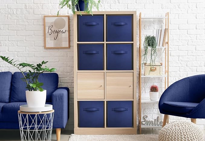 Sorbus Foldable Storage Cubes - 6 Fabric Baskets for Organizing Pantry, Closet, Shelf, Nursery, Playroom, Toy Box, Cubby -11 Inch Dual Handle Collapsible Closet Organizers and Storage Bins (Navy Blue)