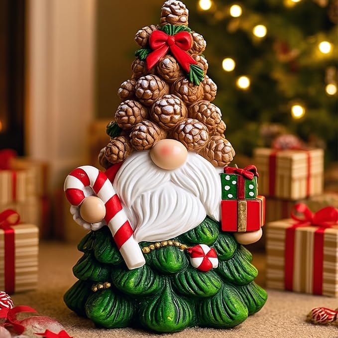 Christmas Gnomes Decorations | Set of 2 Resin Christmas Gnomes Figurines | Tomte Swedish Holiday Gnome Figurines Scandinavian for indoor Tabletop Decor | table centerpieces Window Sill Gifts 4.2in