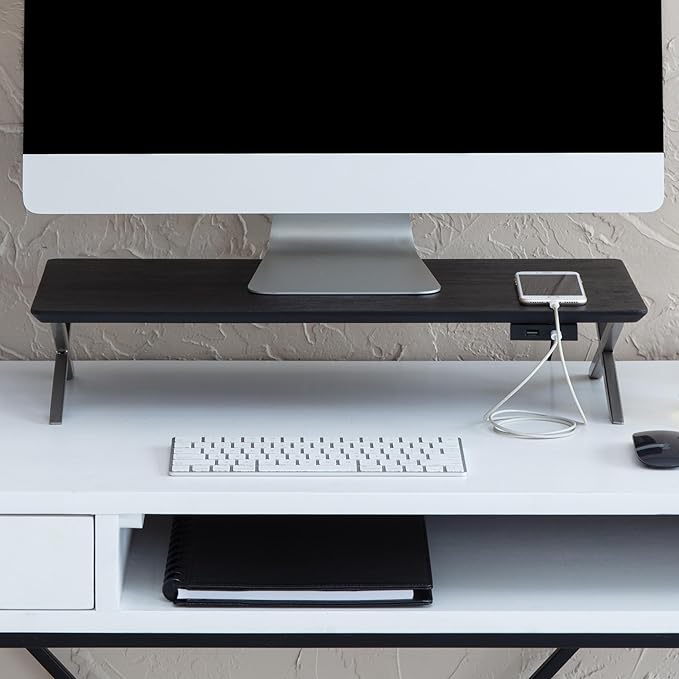 Anji Mountain Monitor Stand - Desktop Organizer & Laptop Riser, Ergonomic Monitor Riser, Space-Saving Monitor Stand for Desk, Durable Construction, Easy Assembly, Ideal for Home & Office,Black