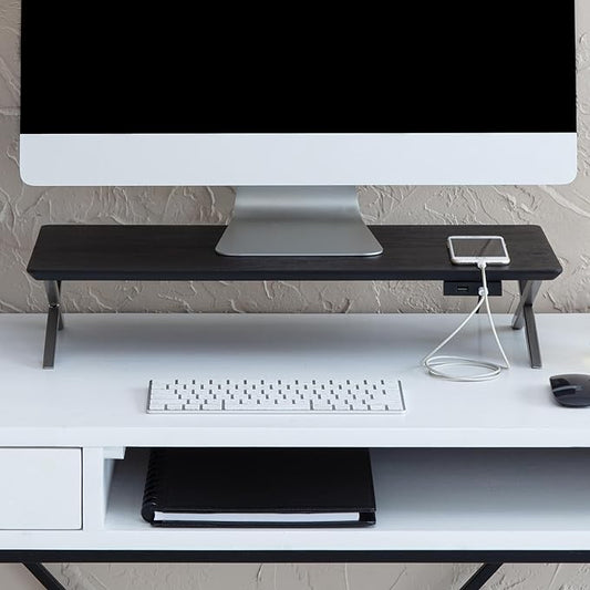 Anji Mountain Monitor Stand - Desktop Organizer & Laptop Riser, Ergonomic Monitor Riser, Space-Saving Monitor Stand for Desk, Durable Construction, Easy Assembly, Ideal for Home & Office,Black