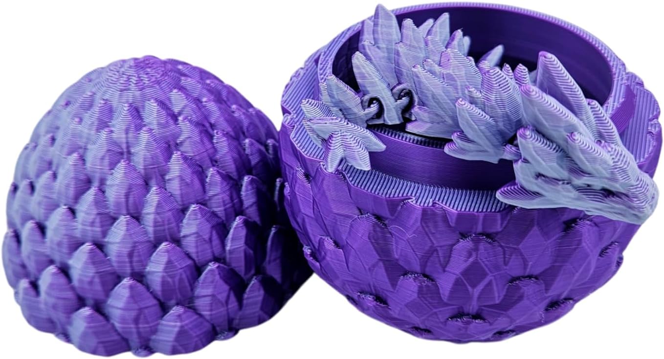 3D Printed Dragon Egg Articulating Gemstone Dragon Fidget Figurine - Vibrant Color Dragons Flexible ADHD, Autism and Anxiety Relief - Articulated Joints (Purple Mint Silk)