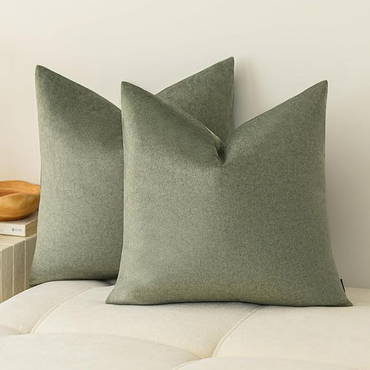 a moment Set of 2 Decorative Spring Pillow Covers,18x18 Inch Waterproof Throw Pillow Cases,Pet-Friendly Stain-Resistant Cushion Covers for Sofa Couch Bed Outdoor Forest Green