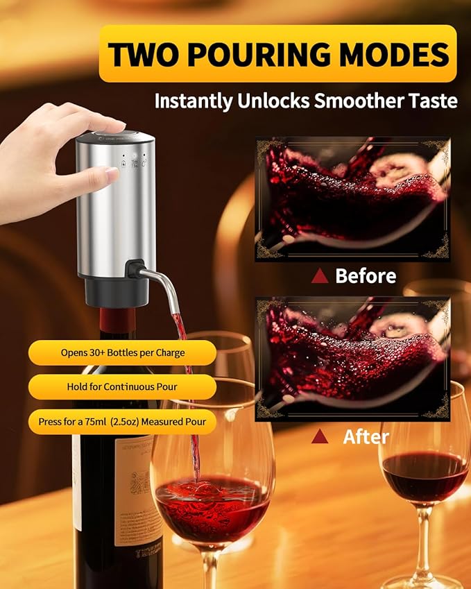 CIRCLE JOY Rechargeable Electric Wine Opener Set 8-in-1 Stainless Steel Automatic Wine Bottle Opener Gift Set w/Electric Wine Aerator Pourer, Foil Cutter, Wine Drip Ring, Vacuum Pump & 2 Wine Stoppers