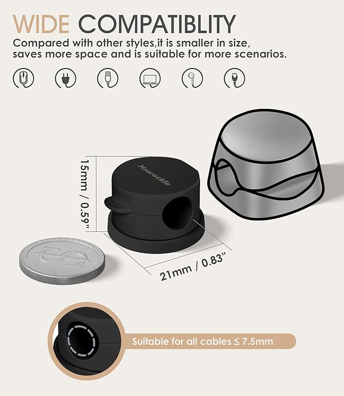 9 Pack Spring Cord Organizer Cable Clips [Locking Cable Rotatable], 2025 Latest Nearockle Phone Charging Cord Holder Cable Management for Car, Nightstand, Office Desk Accessories (Black)