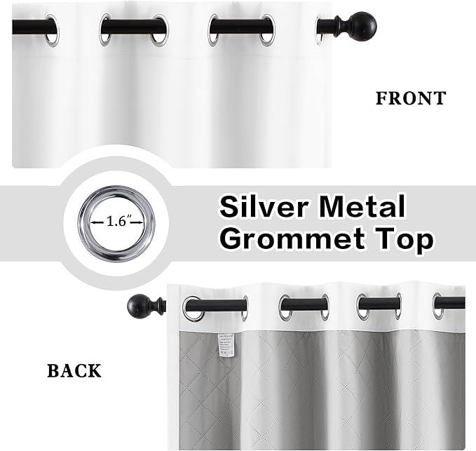 3 Layers Grommet White 100% Blackout Curtains Thermal Insulation Soundproof Curtains for Bedroom Living Room 1 Panel 50x120 Inch