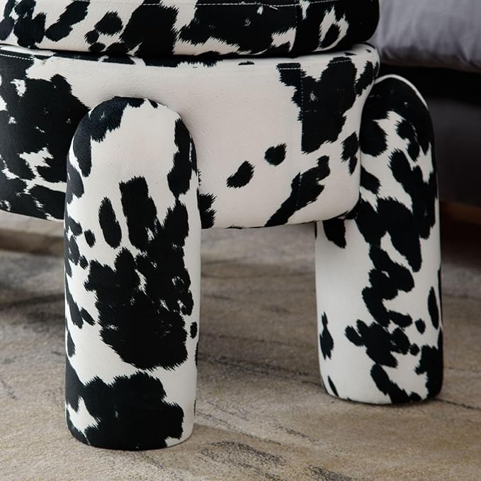 DUOMAY Modern Storage Ottoman Bench, Velvet Upholstered Storage Bench End of Bed Stool for Bedroom Living Room Entryway, 44.75" Width, Milk Cow/Black
