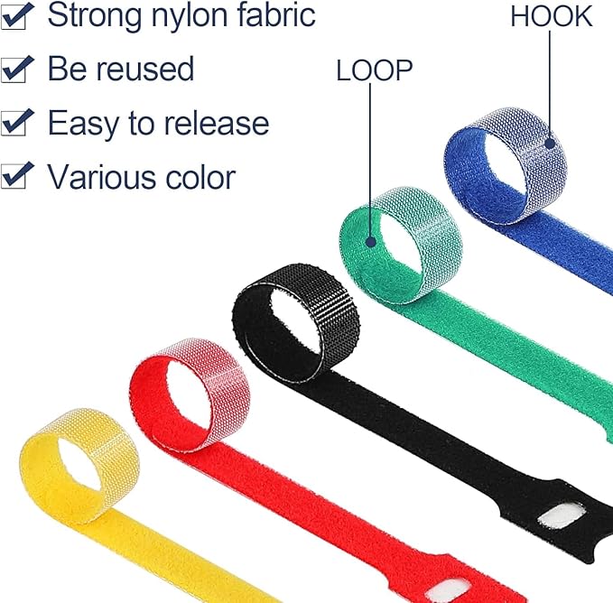 200PCS Reusable Cable Ties Wire Ties Cord Organizer Cable Organizer Adjustable Cable Management 4+6+8+10 inch 5 Colors