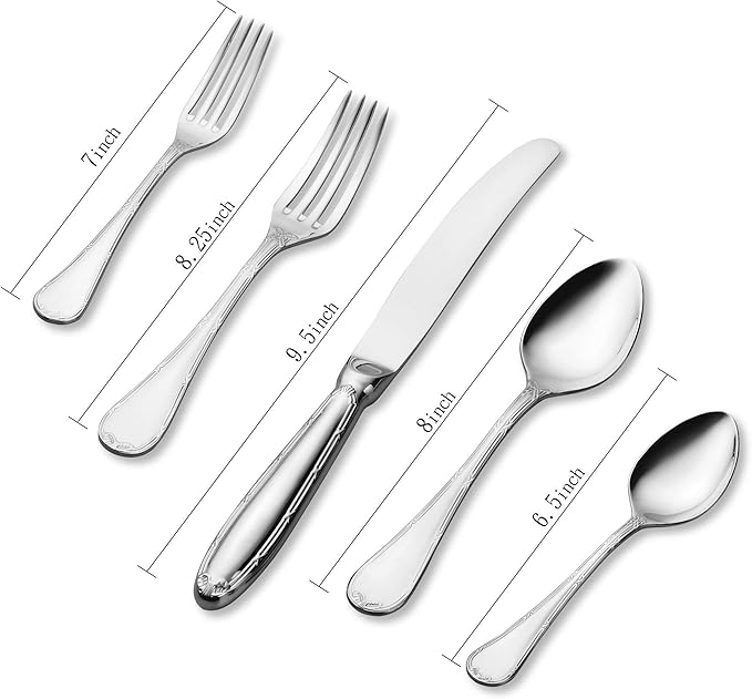 Supreme Housewares 20-Piece 18/8 Stainless Steel Flatware Set, Service for 4, Include Knives Forks Spoons Teaspoons Salad Forks, Mirror Polished, Dishwasher Safe (Shell)