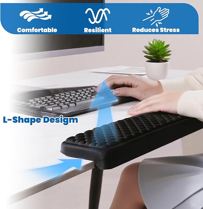 Arm Rest for Desk, L-Shaped Memory Foam Elbow Pads with Non-Slip Base, 2-Piece Ergonomic Desk Edge Cushion & Wrist Rest for Computer Keyboard, Office and Home Use